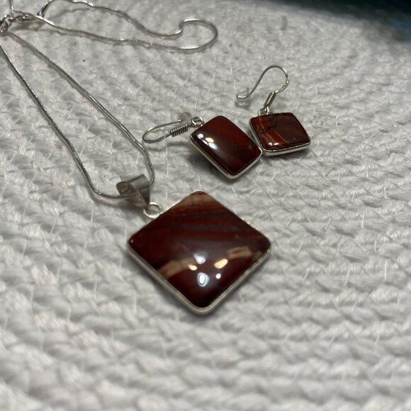 Gorgeous RED JASPER Handmade Sterling 925 Pendant with Matching Earrings #463D - Picture 2 of 3